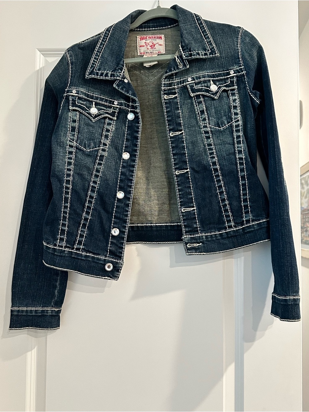 True Religion Dark Indigo Women's Denim Jacket with Contrast Stitching